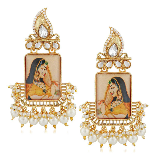 Etnico Multicolour Gold Plated Zinc Alloy Padmavati Kundan and Pearl Traditional Earrings for Women (E2641)