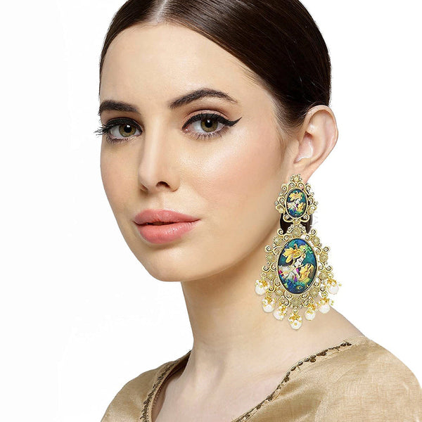 Etnico Traditional Gold Plated Padmavati Earrings Embellished with Pearls for Women/Girls (E2644)