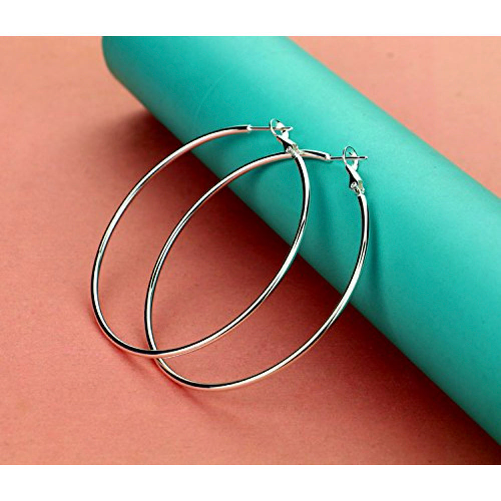 Etnico Silver Plated Big Hoop Bali Earrings For Girls And Women (E2645S)