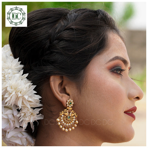 Diksha Collection Gold Plated Pota Stone Dangler Earrings