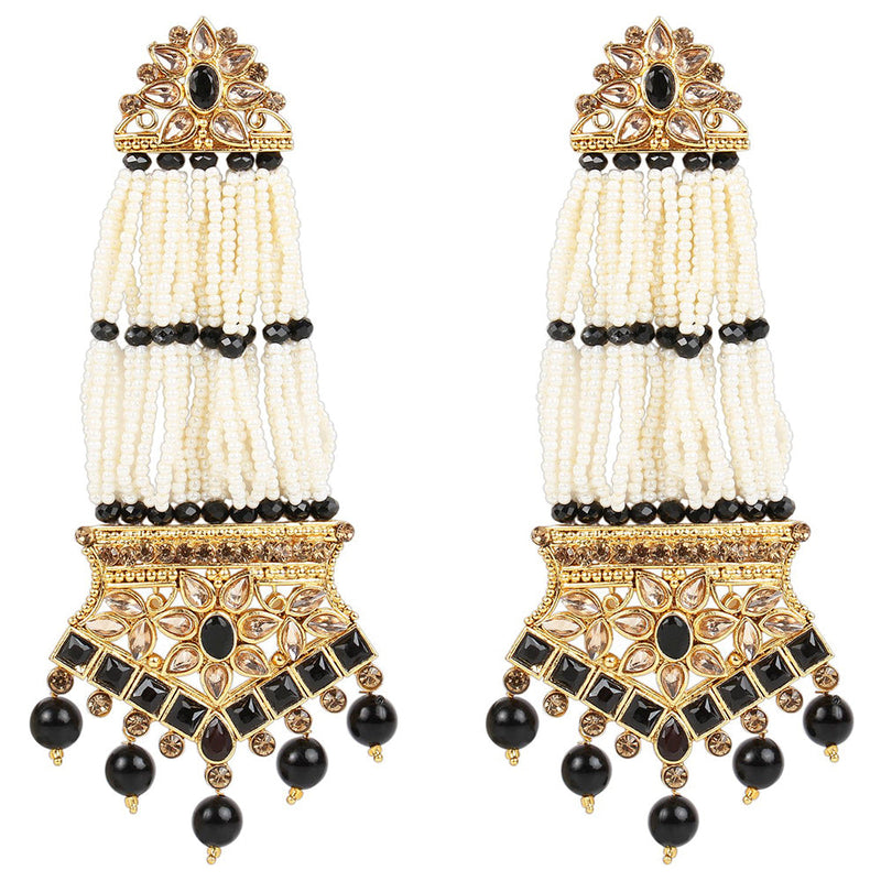 Etnico 18K Gold Plated Traditional Stone Studded Multi Strand Pearl Earrings For Women (E2781B)