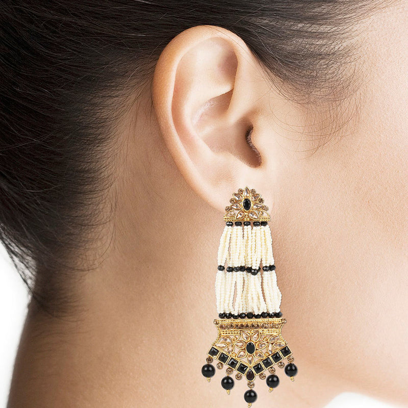 Etnico 18K Gold Plated Traditional Stone Studded Multi Strand Pearl Earrings For Women (E2781B)
