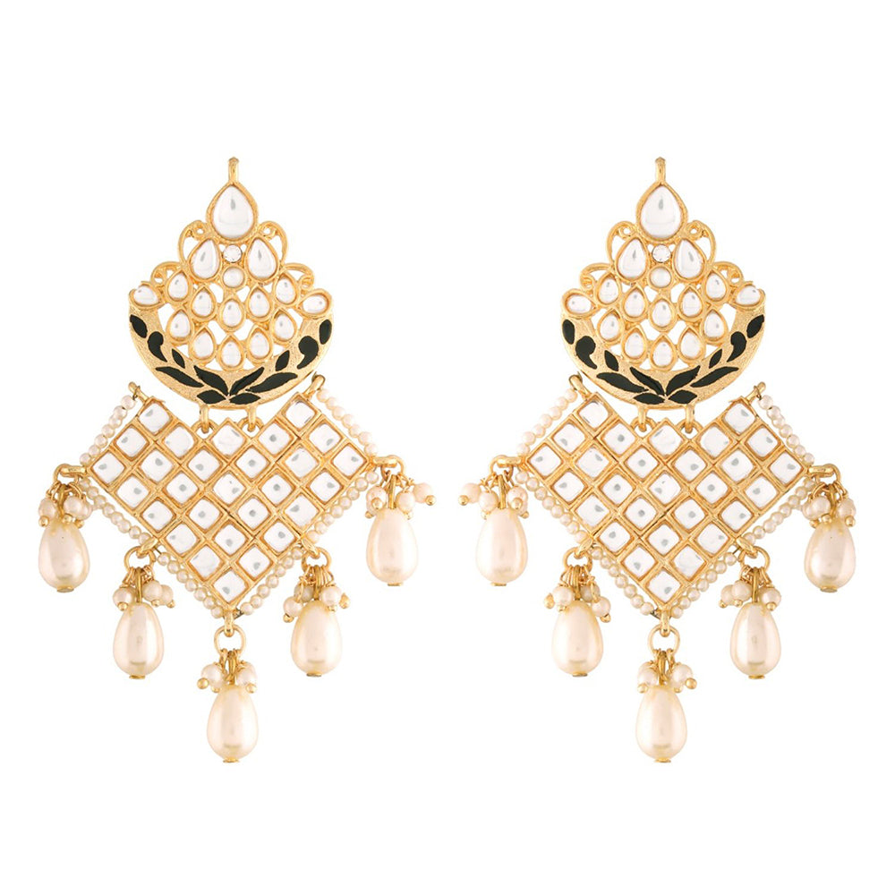 Etnico 18K Gold Plated Traditional Handcrafted Earrings Encased with Faux Kundan & Pearl for Women/Girls (E2785B)