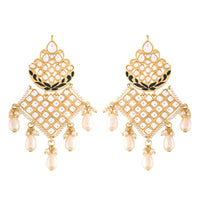 Etnico 18K Gold Plated Traditional Handcrafted Earrings Encased with Faux Kundan & Pearl for Women/Girls (E2785B)