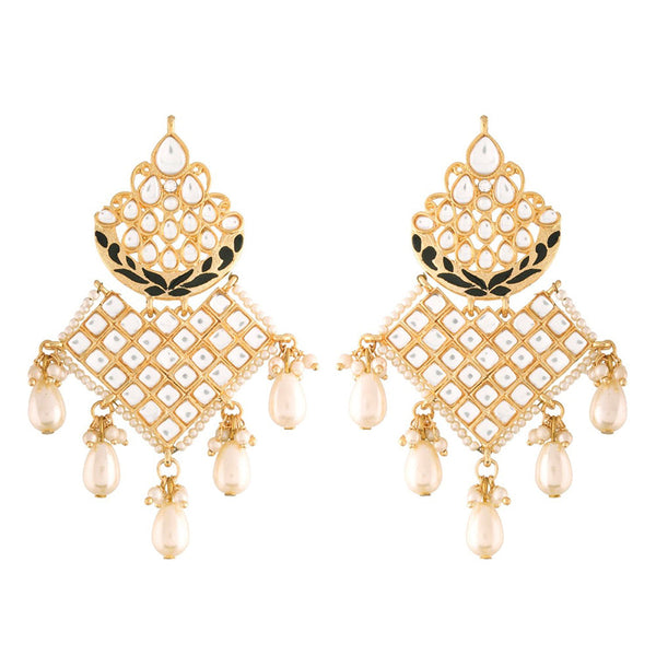 Etnico 18K Gold Plated Traditional Handcrafted Earrings Encased with Faux Kundan & Pearl for Women/Girls (E2785B)