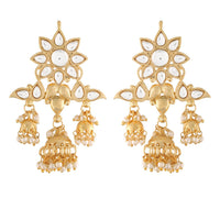 Etnico 18K Gold Plated Traditional Handcrafted Jhumka Earrings Encased with Faux Kundan & Pearl for Women/Girls (E2786W)