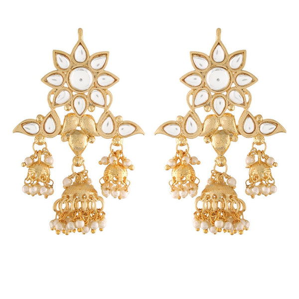 Etnico 18K Gold Plated Traditional Handcrafted Jhumka Earrings Encased with Faux Kundan & Pearl for Women/Girls (E2786W)
