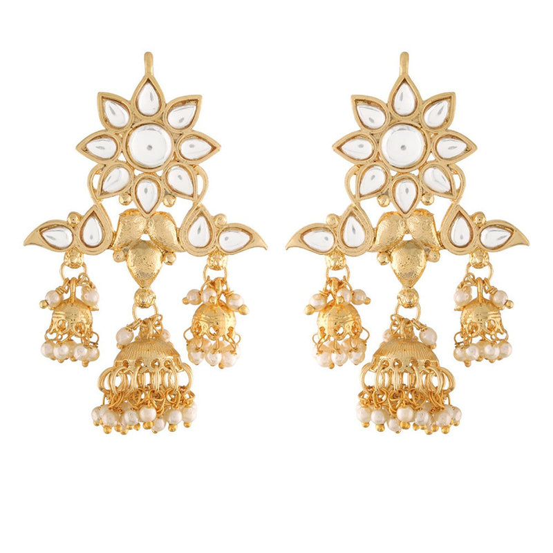 Etnico 18K Gold Plated Traditional Handcrafted Jhumka Earrings Encased with Faux Kundan & Pearl for Women/Girls (E2786W)