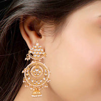 Etnico 18K Gold Plated Traditional Handcrafted Earrings Encased with Faux Kundan & Pearl for Women/Girls (E2787W)