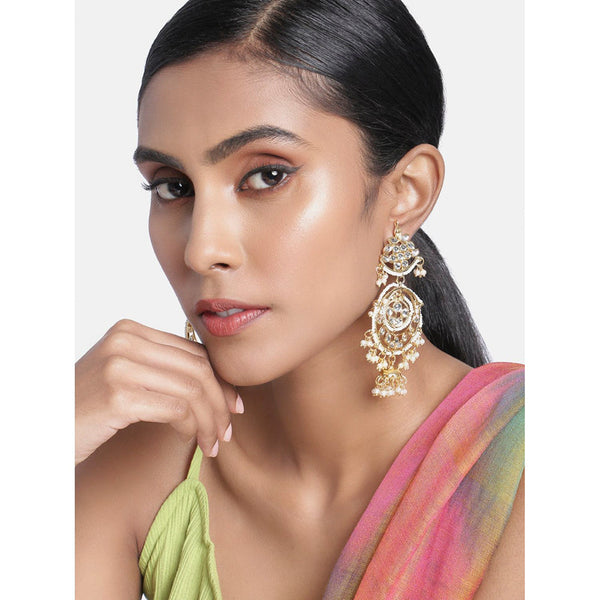 Etnico 18K Gold Plated Traditional Handcrafted Earrings Encased with Faux Kundan & Pearl for Women/Girls (E2787W)