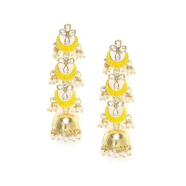 Yellow Jiya Meenakari Kundan Jhumka Earrings – Romikas