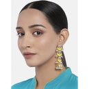 Etnico18K Gold Plated 3 Layered Long Jhumki Earrings With Yellow Enamel Glided With Kundans & Pearls (E2788Y)
