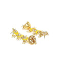 Etnico18K Gold Plated 3 Layered Long Jhumki Earrings With Yellow Enamel Glided With Kundans & Pearls (E2788Y)