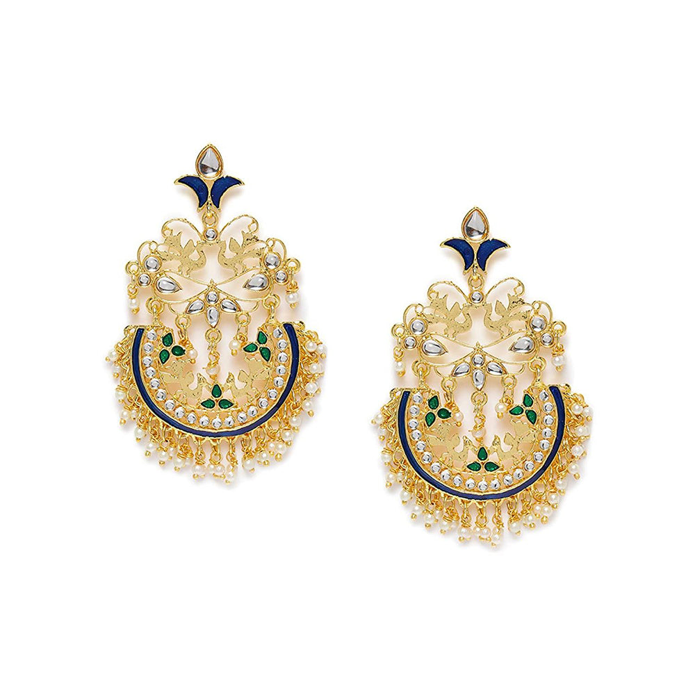 Etnico 18K Gold Plated Traditional Handcrafted Chandbali Earring Glided With Stone & Pearls (E2789)