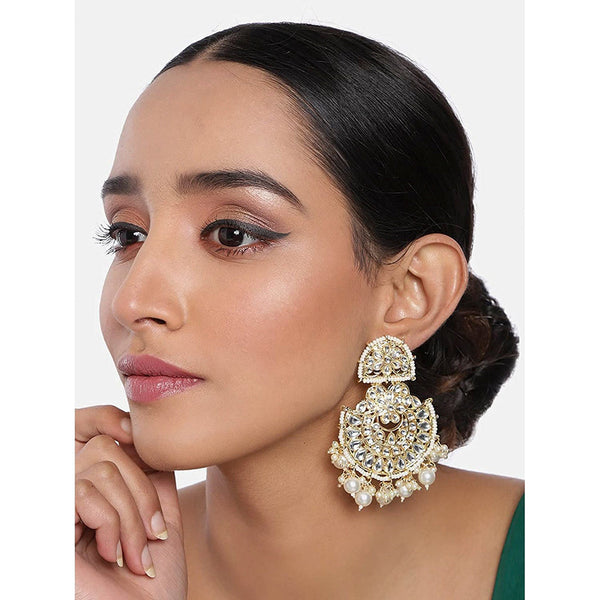 Etnico 18K Gold Plated Traditional Handcrafted Earrings Encased with Faux Kundan & Pearl for Women/Girls (E2791W)