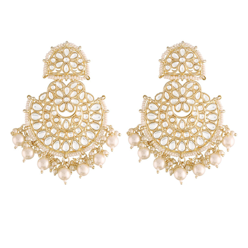 Etnico 18K Gold Plated Traditional Handcrafted Earrings Encased with Faux Kundan & Pearl for Women/Girls (E2791W)