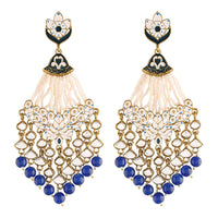 Etnico 18K Gold Plated Ethnic Meenakri Dangler Earrings studded with Kundan for Women/Girls (E2792Bl)