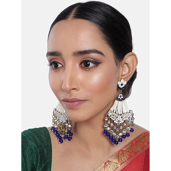 Etnico 18K Gold Plated Ethnic Meenakri Dangler Earrings studded with Kundan for Women/Girls (E2792Bl)