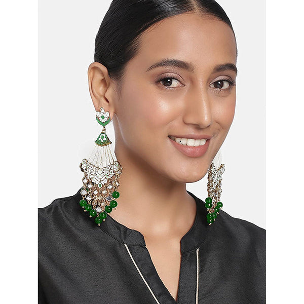 Etnico 18K Gold Plated Traditional Handcrafted Meena Work Earring Glided With Kundan & Pearls (E2792) (Green)