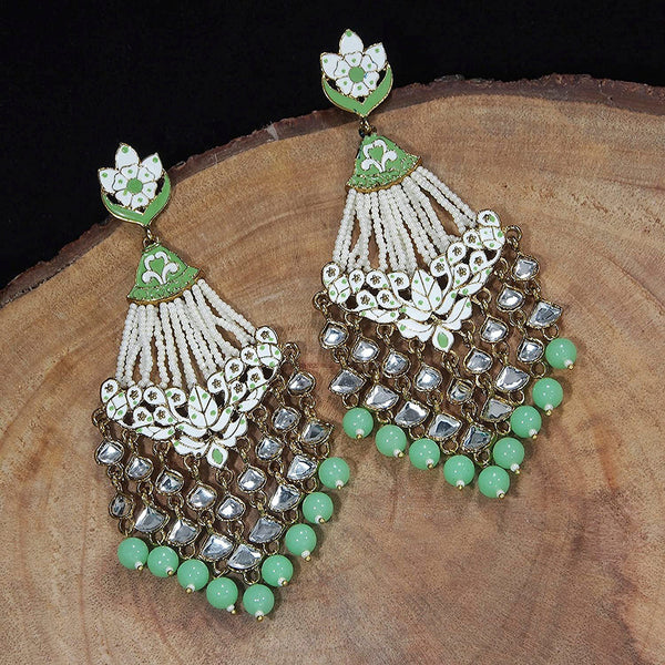 Etnico 18K Gold Plated Ethnic Meenakari Dangler Earrings studded with Kundan for Women/Girls (E2792Min)