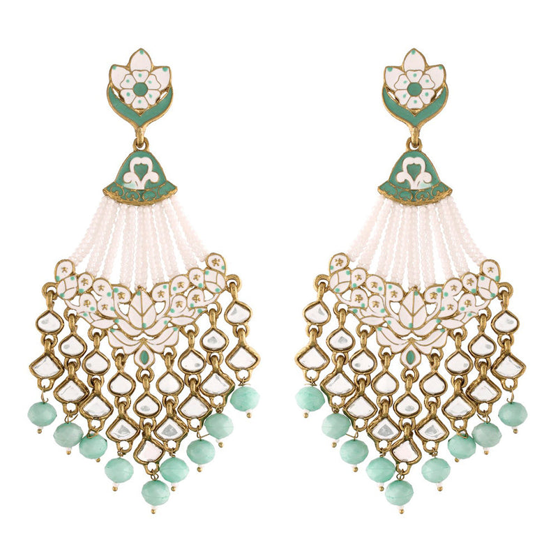 Etnico 18K Gold Plated Traditional Handcrafted Meena Work Earring Glided With Kundan & Pearls (E2792Sb)