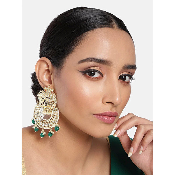 Etnico 18K Gold Plated Kundan & Pearl Traditional Handcrafted Jhumki Earrings for Women/Girls (E2793G)