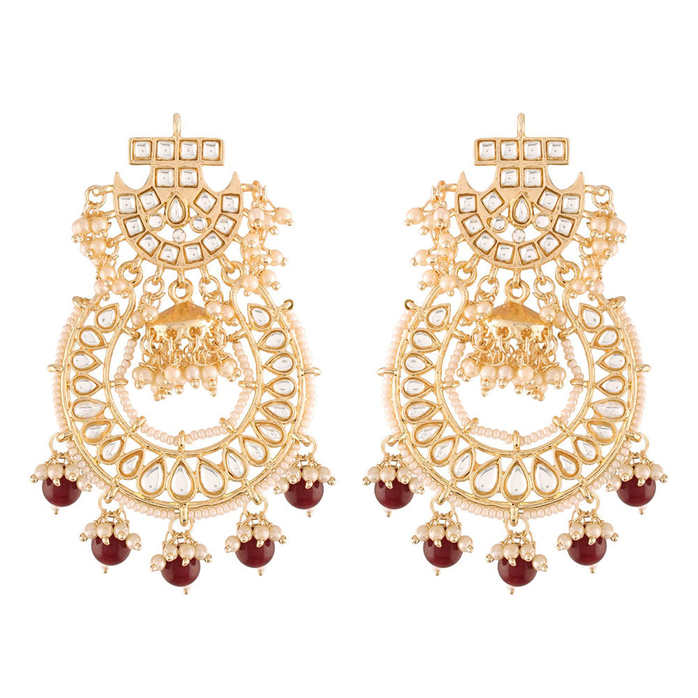 Etnico 18K Gold Plated Kundan & Pearl Traditional Handcrafted Jhumki Earrings for Women/Girls (E2793M)