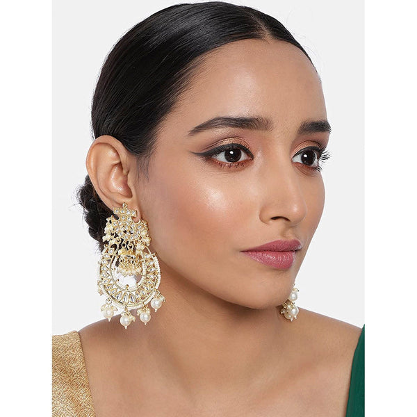 Etnico 18K Gold Plated Kundan & Pearl Traditional Handcrafted Jhumki Earrings for Women/Girls (E2793W)