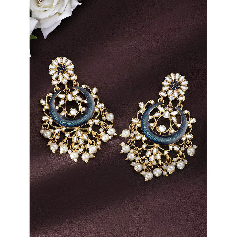 Etnico 18K Gold Plated Traditional Handcrafted Blue Meena Work Earring Glided With Kundan & Pearls (E2794Bl)