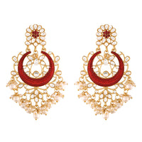 Etnico 18K Gold Plated Traditional Handcrafted Maroon Meena Work Earring Glided With Kundan & Pearls (E2794M)