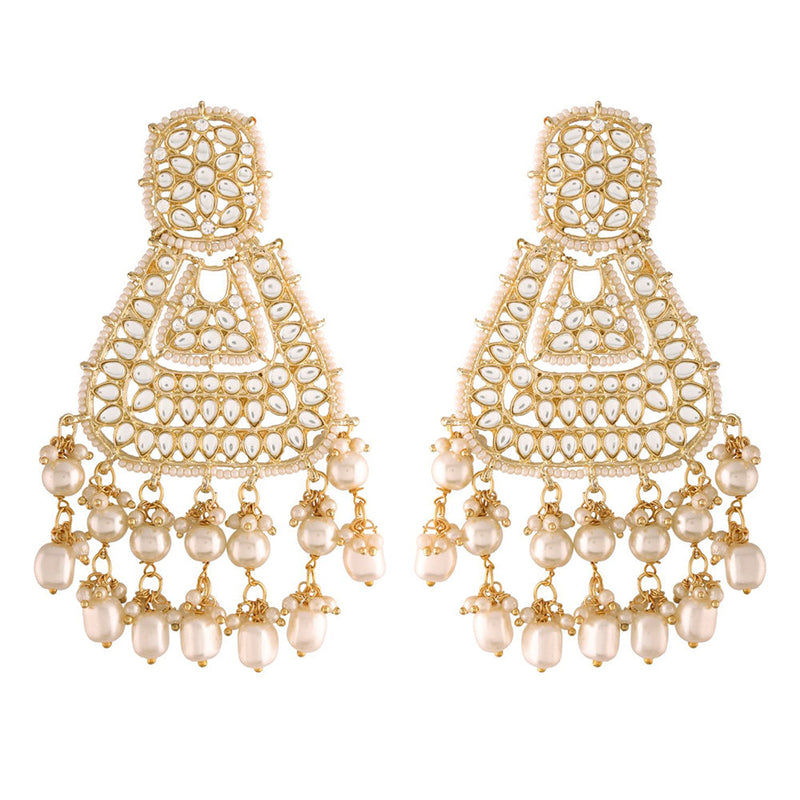 Etnico 18K Gold Plated Traditional Handcrafted Earrings Encased with Faux Kundan & Pearl for Women/Girls (E2798W)