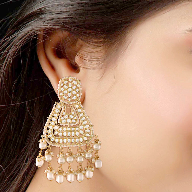 Etnico 18K Gold Plated Traditional Handcrafted Earrings Encased with Faux Kundan & Pearl for Women/Girls (E2798W)