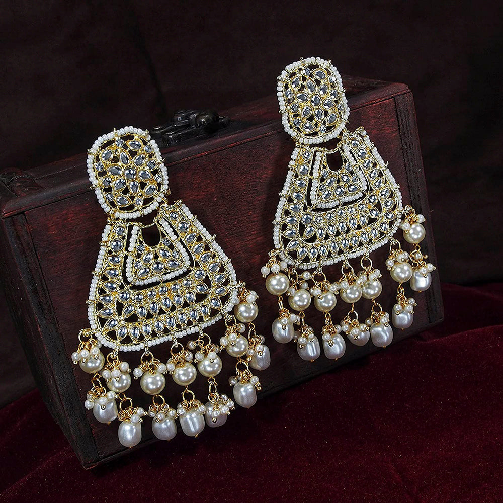 Etnico 18K Gold Plated Traditional Handcrafted Earrings Encased with Faux Kundan & Pearl for Women/Girls (E2798W)