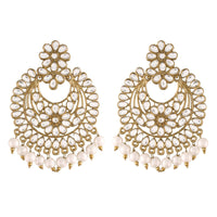 Etnico 18K Gold Plated Traditional Handcrafted Chandbali Earrings Set Encased With Faux Kundan & Pearl For Women/Girls (E2800W)