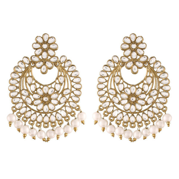 Etnico 18K Gold Plated Traditional Handcrafted Chandbali Earrings Set Encased With Faux Kundan & Pearl For Women/Girls (E2800W)
