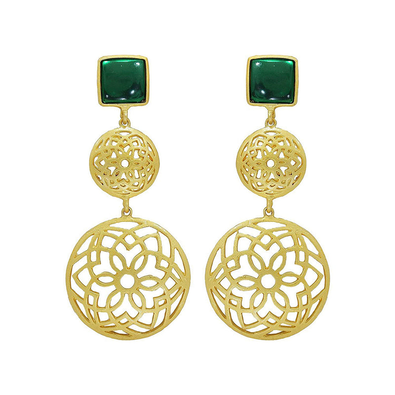 Etnico Traditional Gold Plated Matte Finish Zinc Alloy Earrings for Women, Green (E2811G)