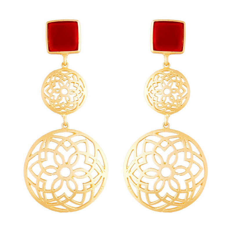 Etnico Traditional Red Gold Plated Matte Finish Zinc Alloy Fancy Earrings for Women (E2811R)