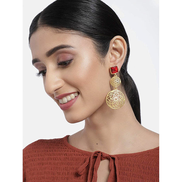 Etnico Traditional Red Gold Plated Matte Finish Zinc Alloy Fancy Earrings for Women (E2811R)