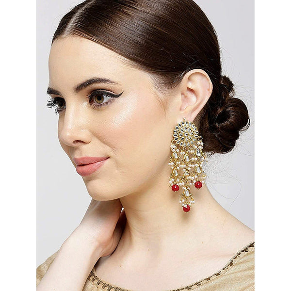 Etnico Traditional Gold Plated Kundan Pearl Earrings & for Women (E2822M)