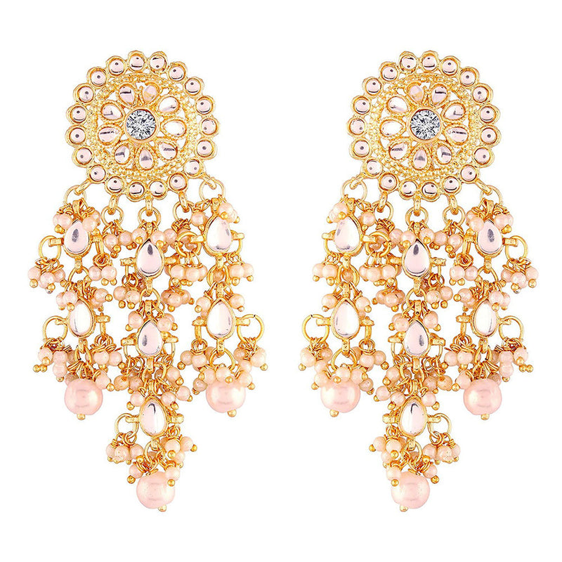 Etnico Traditional Gold Plated Kundan Pearl Earrings for Women (E2822W)