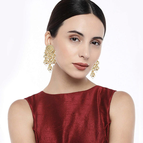 Etnico Traditional Gold Plated Kundan Pearl Earrings for Women (E2822W)