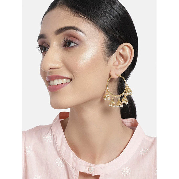 Etnico Metal Gold Plated and Pearl Jhumki Earrings for Women (Gold) E2848