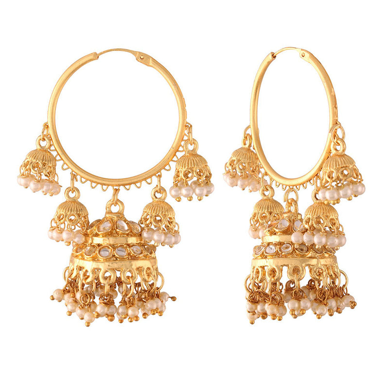 Etnico Golden Metal Gold Plated and Pearl Jhumki Earrings for Women and Girls(E2849)