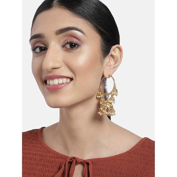 Etnico Golden Metal Gold Plated and Pearl Jhumki Earrings for Women and Girls(E2849)