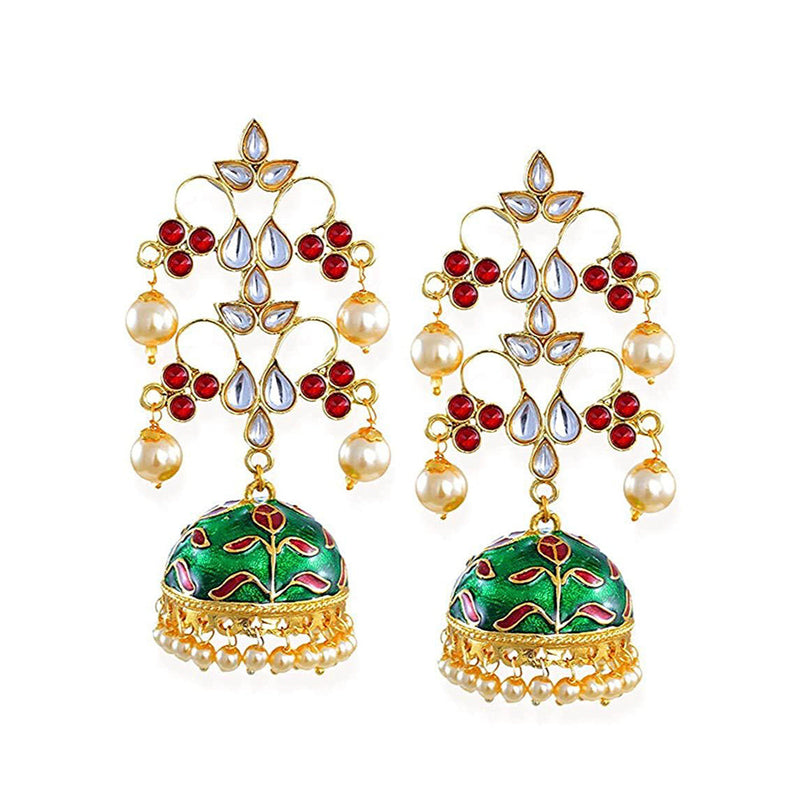 Etnico Women's Metal Gold Plated Metal and Pearl Jhumki Earrings (E2852MG)