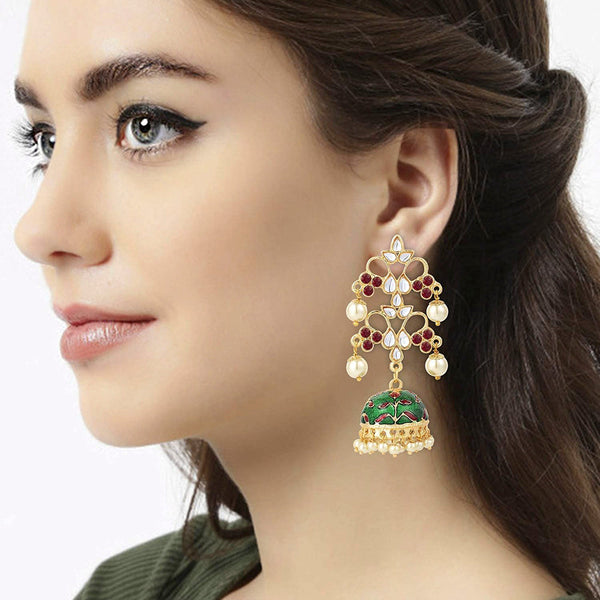 Etnico Women's Metal Gold Plated Metal and Pearl Jhumki Earrings (E2852MG)