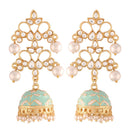 Etnico 18k Gold Plated Pearl Meenakari Jhumki Earrings for Women (E2852SB)