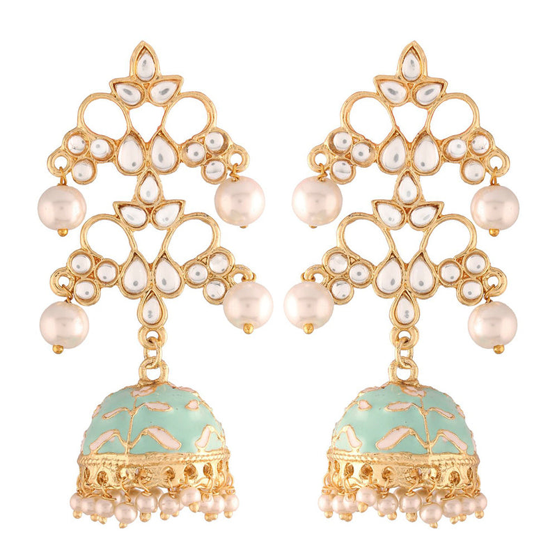 Etnico 18k Gold Plated Pearl Meenakari Jhumki Earrings for Women (E2852SB)