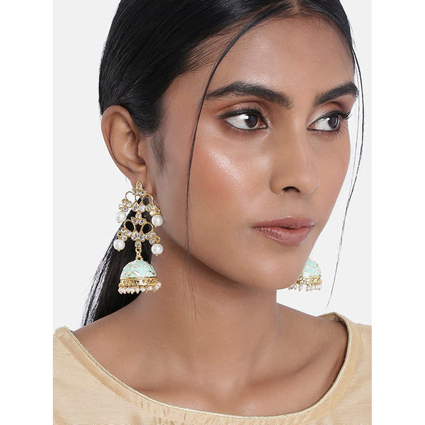 Etnico 18k Gold Plated Pearl Meenakari Jhumki Earrings for Women (E2852SB)