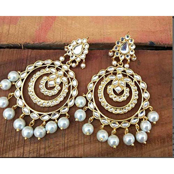 Etnico Traditional Metal Gold Plated and Pearl Chand Bali Earrings for Women & Girls, (E2855W)